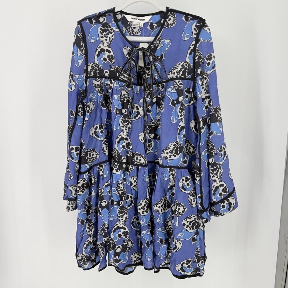 Anthropologie New Blue Babydoll Butterfly Floral Tiered M Dress Fairy Y2k 90s Bo